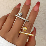Load image into Gallery viewer, Creative Irregular Geometric Tiny Ball Open Ring for Women Wedding Punk Gold Color Adjustable Finger Ring Couple Accessories New
