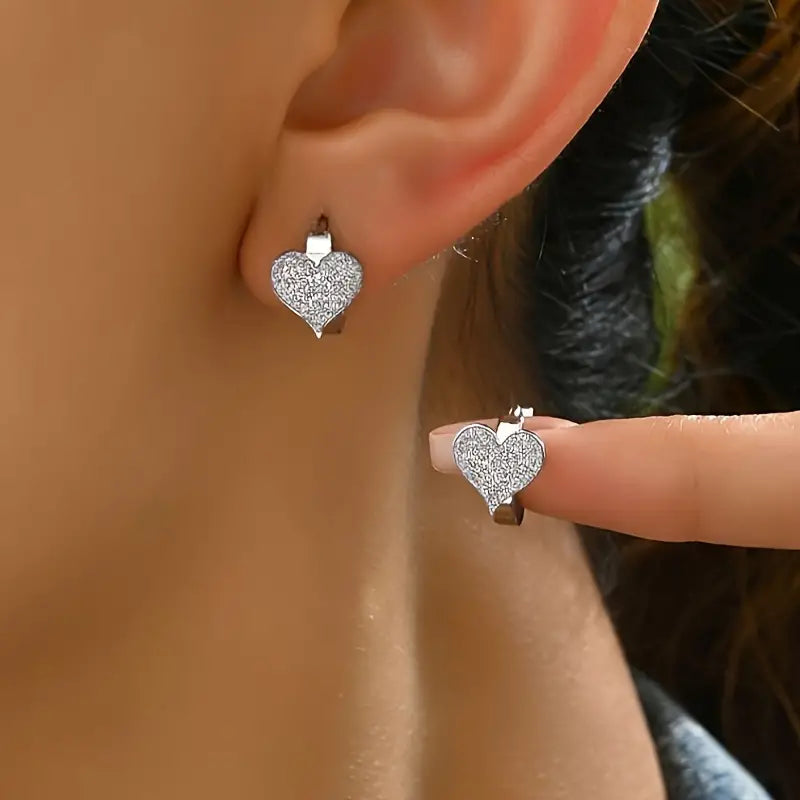 Elegant Stainless Steel Heart-Shaped Frosted Hoop Earrings - Perfect for Casual Attire & Gifting