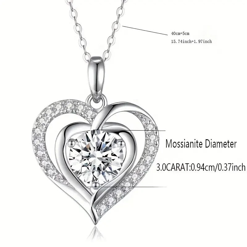 Sterling 925 Silver Hypoallergenic Necklace Exquisite Heart Design Sparkling Moissanite Inlaid Pendant Necklace With Gift Box Gift For Lovers