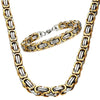 Fashion 304 Stainless Steel Mens Byzantine Chain Gold Plated Bracelet Necklace Jewelry