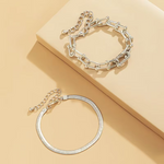 Load image into Gallery viewer, Ins Style 2 in 1 Bracelet Jewelry Set Extendable Stainless Steel Snake Chain Hoop Link Bracelet for Women Girls
