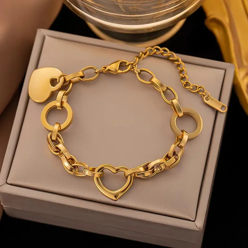 1pc Mini Love Heart Pendant Cuban Chain Bracelet Hand Chain Bracelet Jewelry Decoration