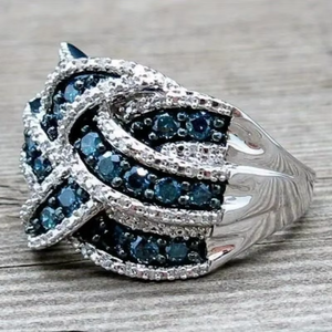 NEW Wedding Blue Crystal Zircon Stone Solid Silver Color Weave Engagement Ring For Women Luxury Jewelry