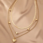Load image into Gallery viewer, 1 Pc, Elegant Layered Heart Pendant Necklace, 3-Tier Golden Fashion Statement Jewelry, Classic Fashion Style, Chic Multi-Strand Choker With Heart Charms For Ladies
