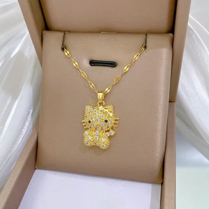 Stainless Steel Chain Cute Shiny Zircon Hello Kitty Pendant Necklaces for Women Girls Jewelry Christmas Gifts for Daughter QXL0656