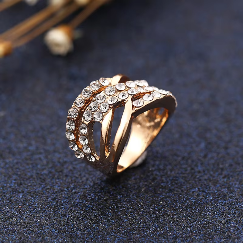 Luxury Gold Color Cross Design Crystal Zircon Rings For Women Engagement Wedding Band Jewelry Valentine Day Gift Anillos Mujer