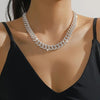 Iced Out Shiny Rhinestone Cuban Chain Necklace Exaggerated Zinc Alloy Neck Chain Jewelry Glamorous Party Favors