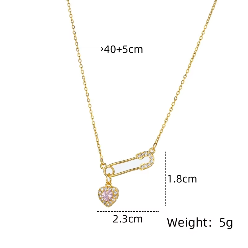 1 Pcs niche design pin love copper pendant with stainless steel chain combination of light luxury style jewelry items