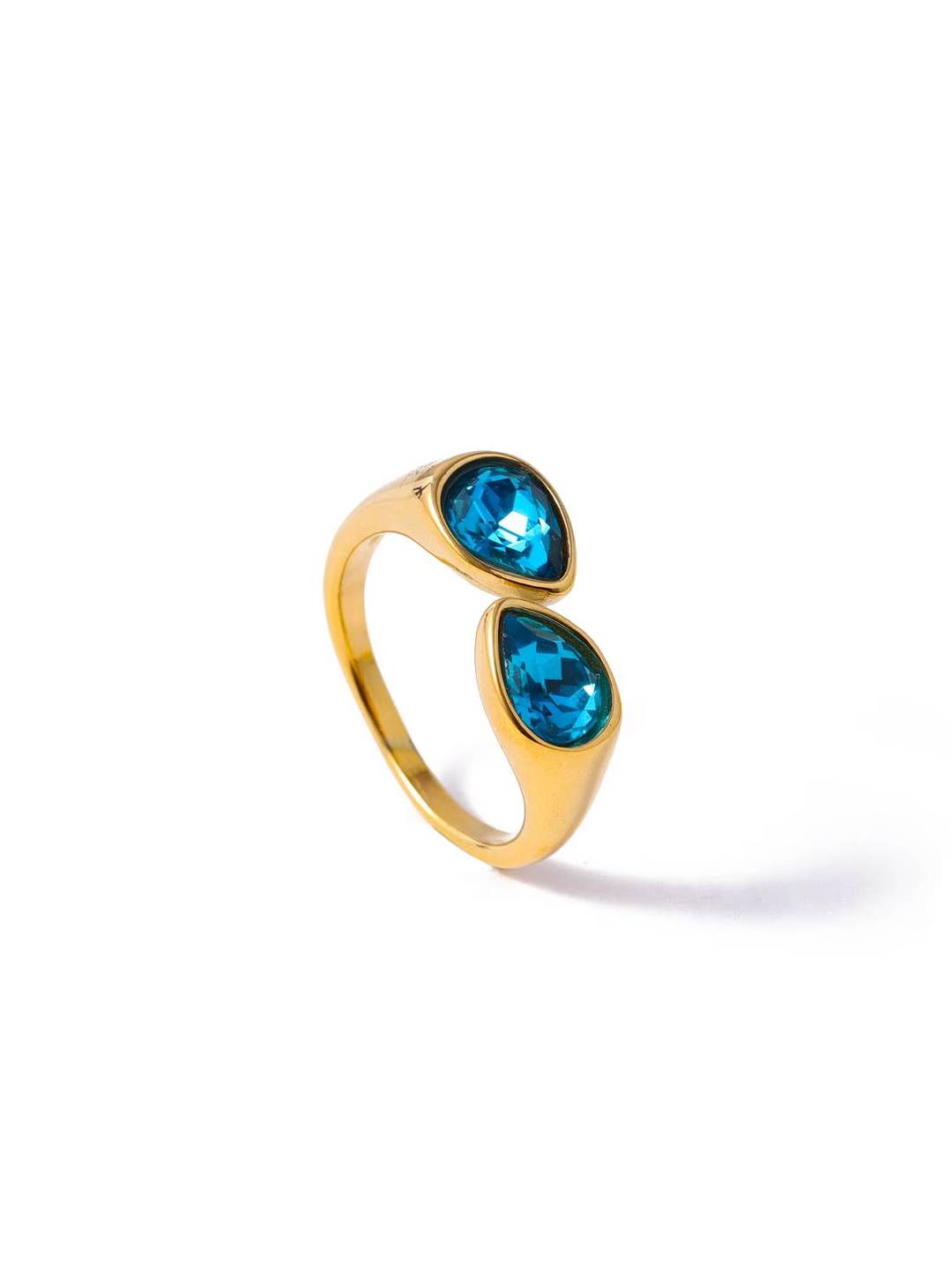 CARLIDANA Luxury Titanium Steel Zirconia Open Rings for Women 14K Gold Plated Stainless Steel Water Drop Zircon Ring Jewelry