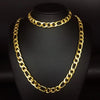 2pcs 18K Gold-Plated Bracelet Necklace Set, Stainless Steel Figaro Chain Bracelet Necklace Set For Men
