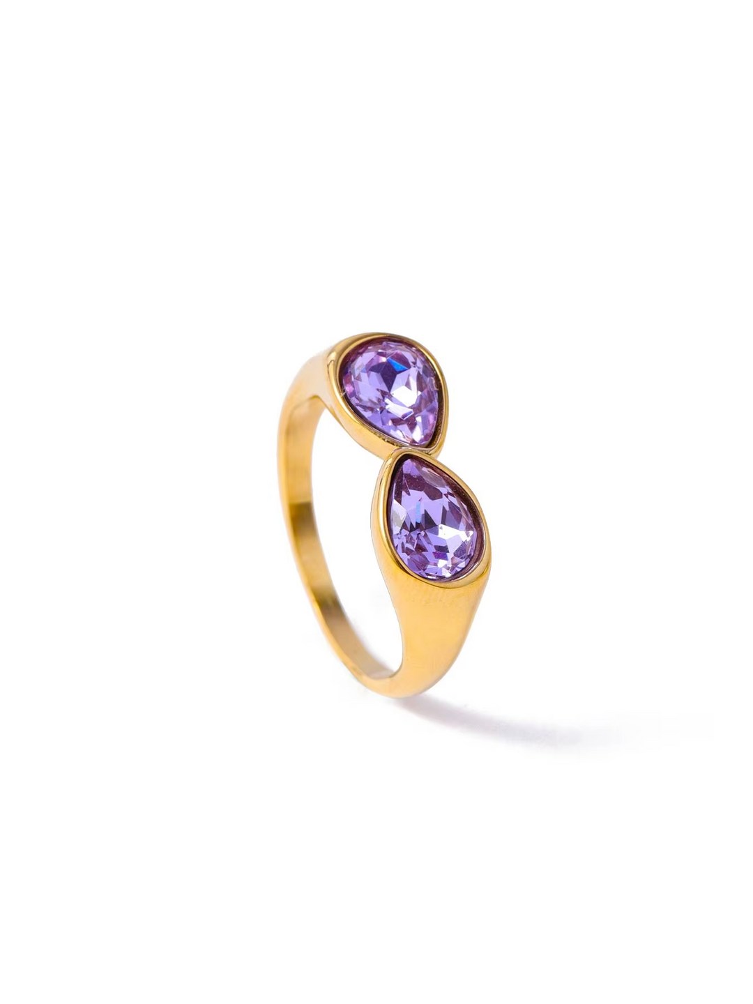 CARLIDANA Luxury Titanium Steel Zirconia Open Rings for Women 14K Gold Plated Stainless Steel Water Drop Zircon Ring Jewelry