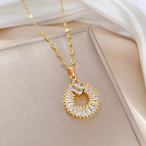 LUCKY99 New Trendy Round Four Leaf Clover Pendant Necklaces For Women Luxury 2024 Fashion High Quality Crystal Zircon Necklace