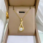 Load image into Gallery viewer, Elegant Faux Pearl Pendant Necklace And Earrings Set, Fashion Theme, 18K Gold Plated Synthetic Zirconia Inlay, Titanium Steel, Party Dinner Accessory Gift for Women Over 15 Years Old
