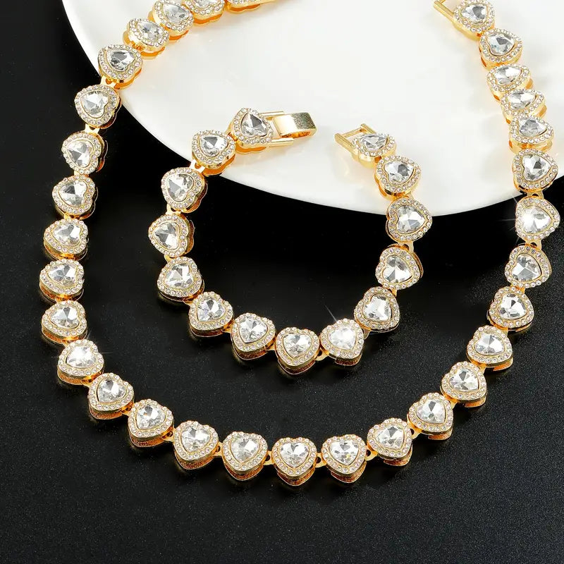 1 Necklace + 1 Bracelet Hip Hop Style Jewelry Set Cute Heart Design 