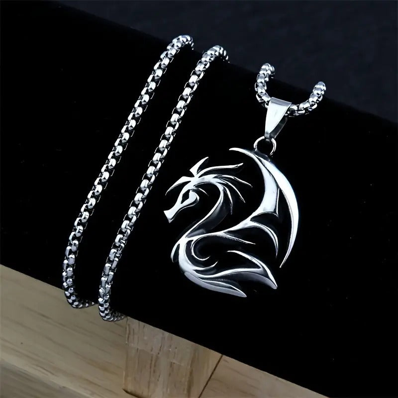 Hollow Flame Dragon Pendant Necklace Punk Stainless Steel Necklace