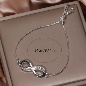 Infinity Knot Rhinestone Bracelet - Adjustable, Elegant, Simple, Silvery, Wedding Party Accessory, Durable, Hypoallergenic, Nickel-Free Jewelry for Women