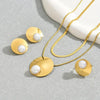 1 Pair Of Earrings + 1 Necklace + 1 Ring Chic Jewelry Set 14k Plated Made Of Stainless Steel Inlaid Artificial Pearl Match Daily Outfits Party Decor