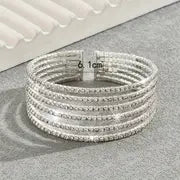 1pc Trendy Minimalist Style Bangle Bracelet, Multi Layer Rhinestone Decor Bangle Bracelet, Exaggerated Hand Jewelry For Women