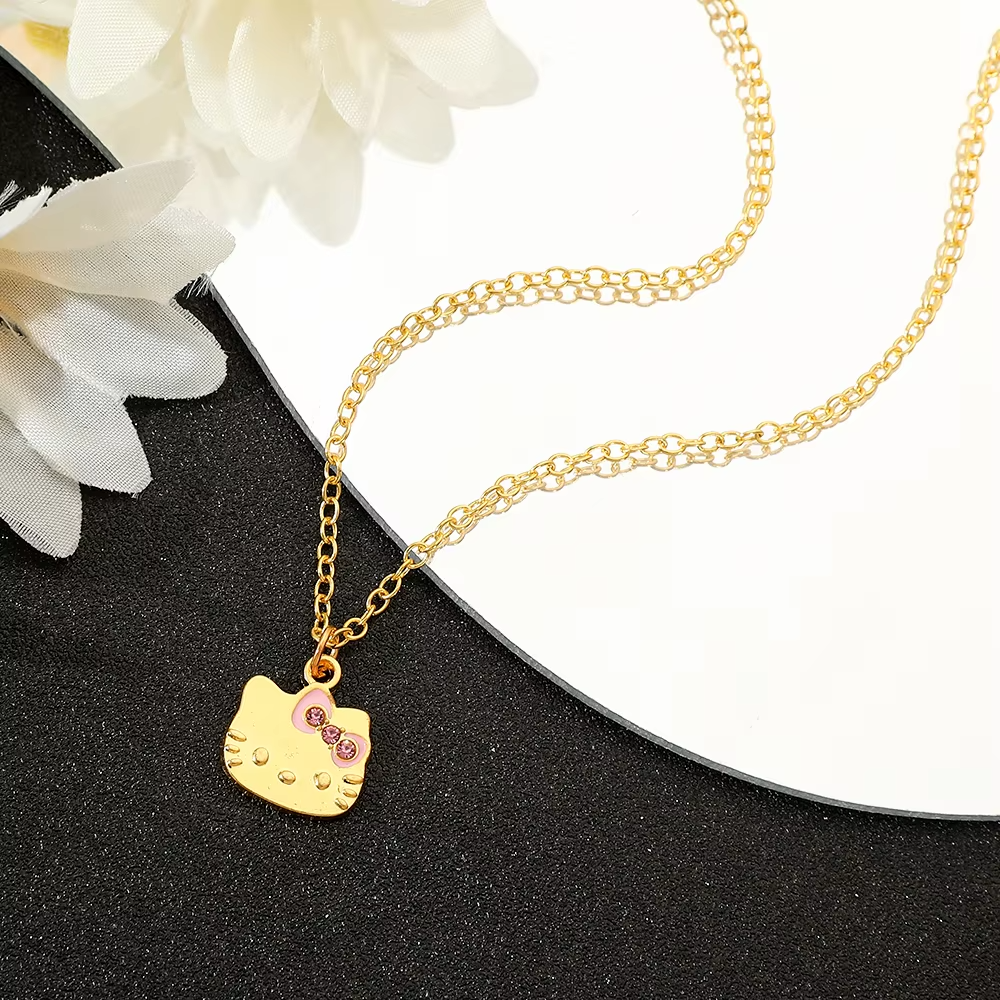 Gold Color Simple Cute Sanrio Hello Kitty Pendant Necklaces Women Girls Party Wedding Accessories Jewelry Gifts