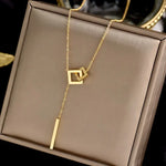 Load image into Gallery viewer, 1pc Elegant Necklace, Geometric Square Linked Tassel Pendant Stainless Steel Necklace, Retro &amp; Elegant Style, Perfect Gift For Women

