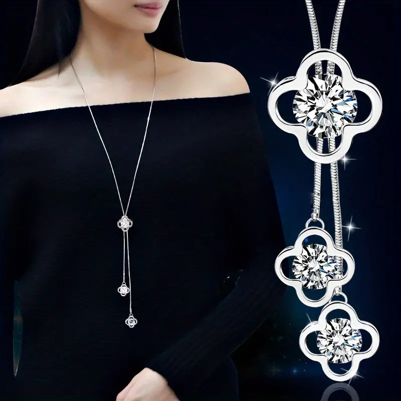 4-Leaf Clover Sweater Chain Dress Accessories - Simple, Versatile, and Stylish Tassel Pendant Decorations with Adjustable Length for Women's Jewelry Accessories - Perfect for Everyday Wear and Special Occasions