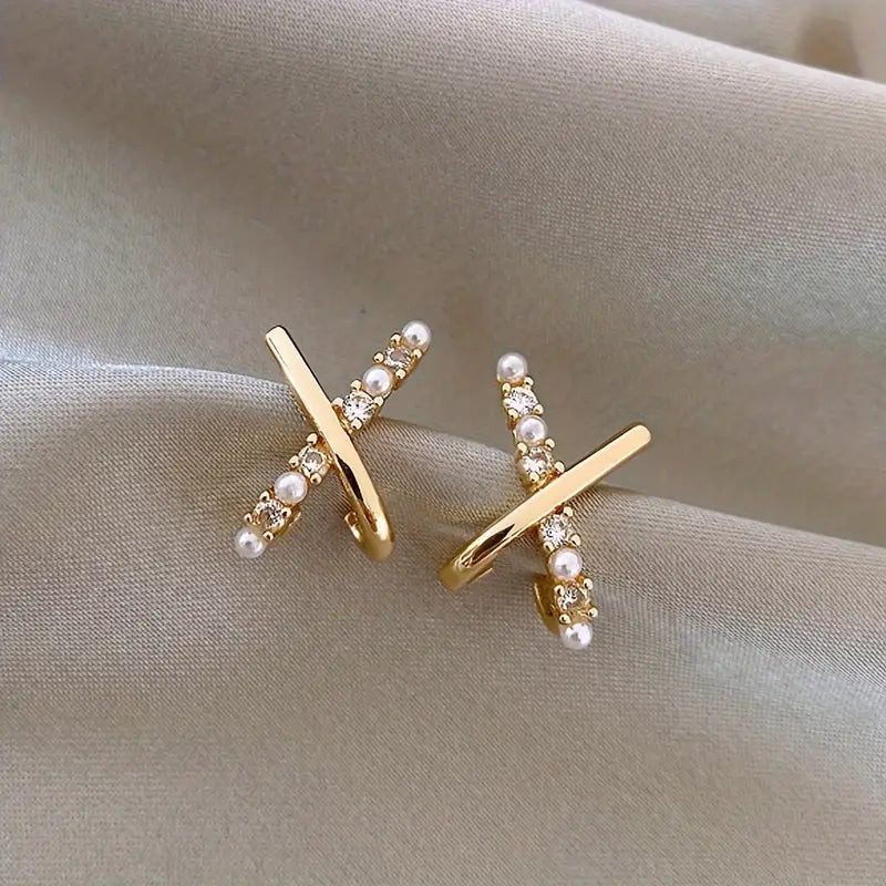 1 Pair Vintage Chic Geometric Cross Design Stud Earrings - Elegant Everyday Women's Jewelry for Holidays, Fashionable and Timeless