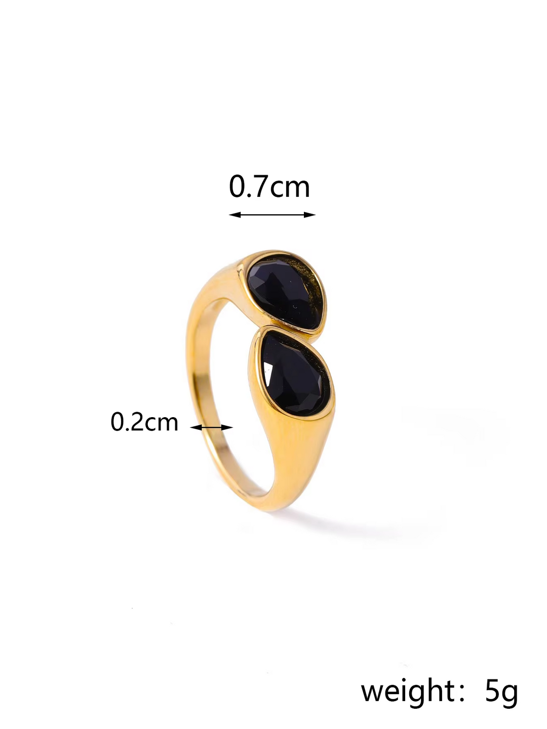 CARLIDANA Luxury Titanium Steel Zirconia Open Rings for Women 14K Gold Plated Stainless Steel Water Drop Zircon Ring Jewelry