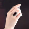 Silvery Vintage Texture Inlay Oval Red Faux Diamond Wide Ring - Elegant Fashion Accessory with Unique Band Design for Daily Wear and Holiday - Ideal Gift for Ladies