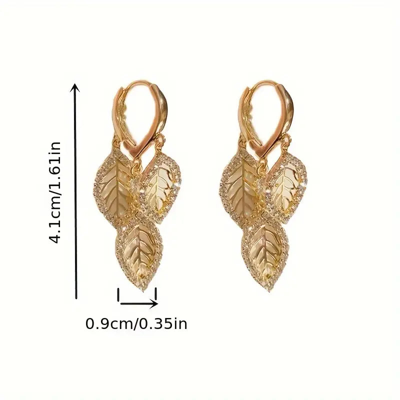 Stunning Leaf-Shaped Tassel Drop Earrings - Vintage-Inspired, Rhinestone-Encrusted, Fashionable, Versatile, and Lightweight Luxury Jewelry for Women, Perfect for Daily Wear, Parties, and Special Occasions