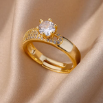 Load image into Gallery viewer, Stainless Steel Round Rings Women Zircon Geometric Gold Color Ring Aesthetic Wedding Party Jewelry Gift Bague Femme
