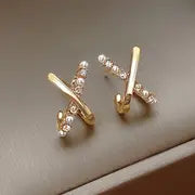1 pair vintage chic geometric cross design stud earrings   elegant everyday women's jewelry for holidays, fashionable and timeless