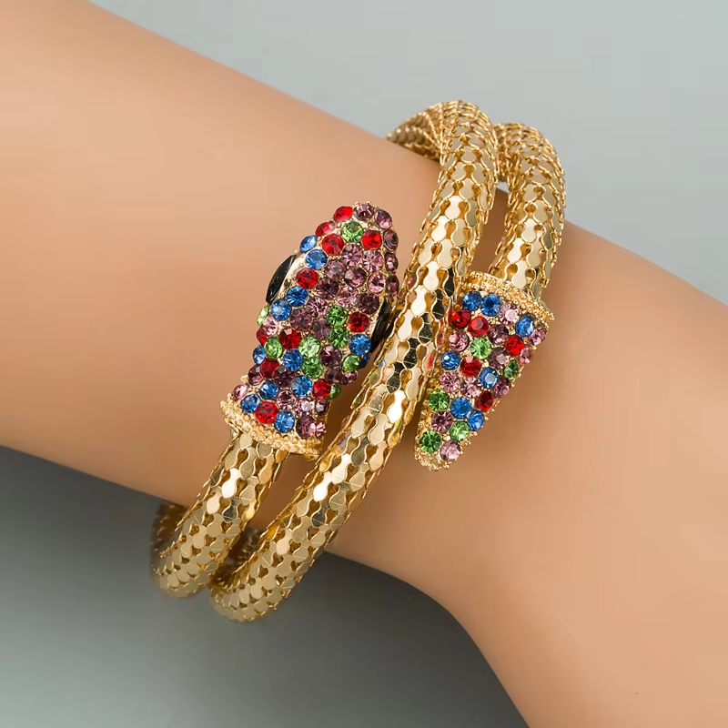 Personalized And Exaggerated Punk Snake Shaped Wrapped Men's And Women's Bracelet Alloy Rhinestone Vintage Bracelet Jewelry