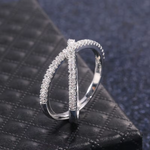 Load image into Gallery viewer, Huitan Luxury Cross X Shape Women Engagement Ring Full Paved CZ Stone Silver Color Elegant Simple Female Jewelry Ring Hot Sale
