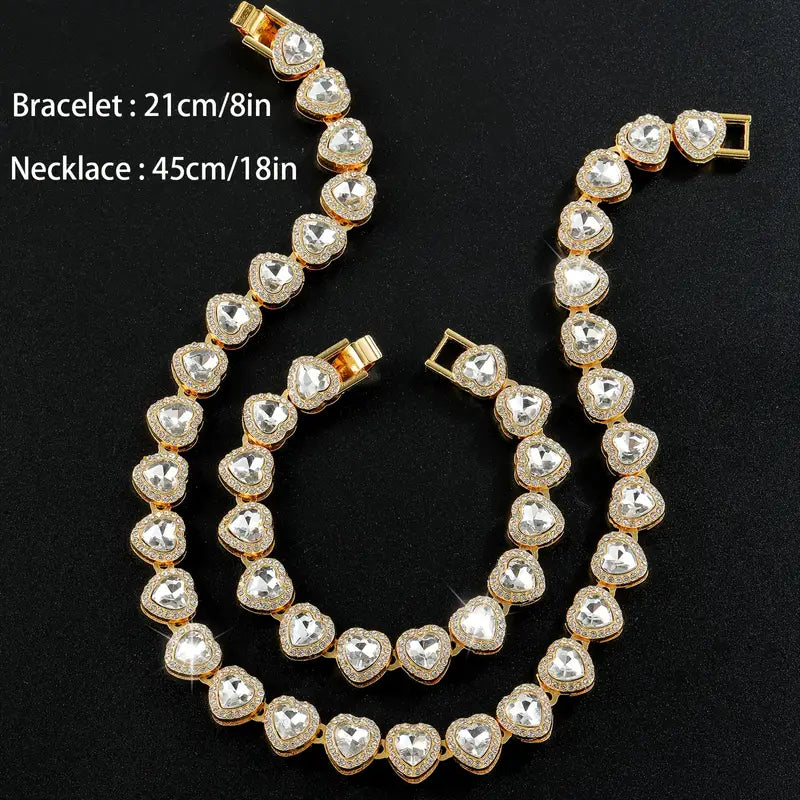 1 Necklace + 1 Bracelet Hip Hop Style Jewelry Set Cute Heart Design 