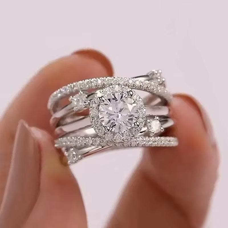Luxury 925 Sterling Silver Wedding Rings for Women Fancy Cross Design Inlaid Shiny CZ Stone Fashion Female Jewelry Gifts