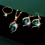 Load image into Gallery viewer, 1 Pair Dangle Earrings + 1 Pc Ring + 1 Pc Necklace - Exquisite Stainless Steel Jewelry Set Adorned with Sparkling Water-Shaped Synthetic Gems, Elegant Luxury Style, Ideal Female Gift for Any Occasion
