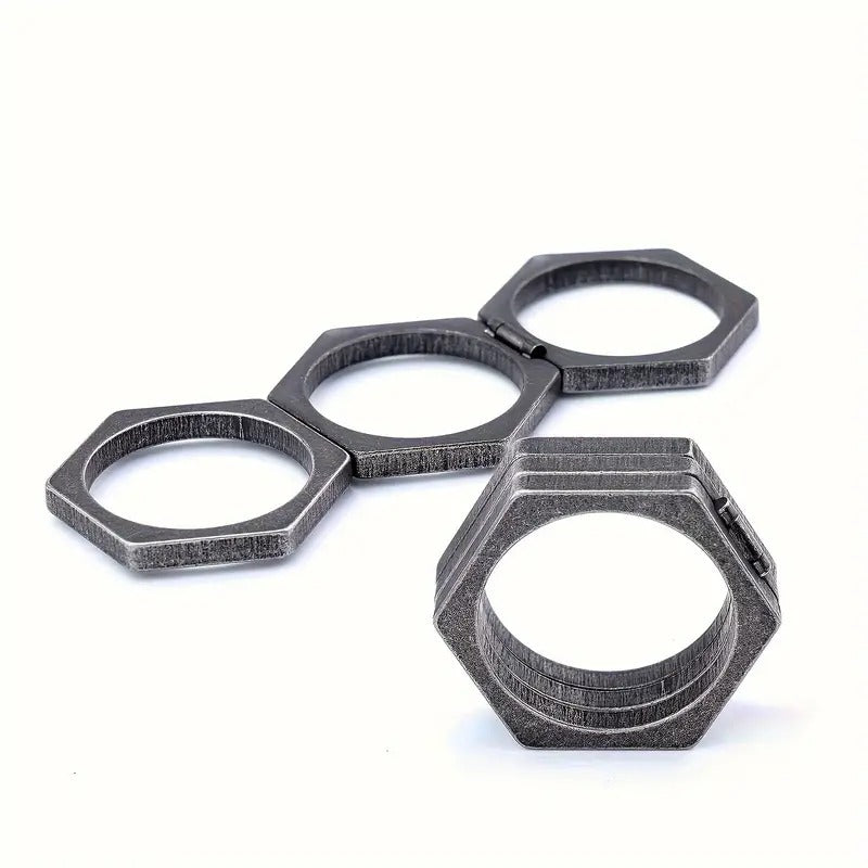 1pc Polygonal Simple Titanium Steel Finger Ring, Men's Ring Cool Versatile Retro Hexagonal Folding Ring