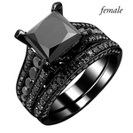 Load image into Gallery viewer, Fashion Couple Jewelry Lovers Rings Women's Black Zircon Engagement Ring Set Men's Stainless Steel Wedding Band Anniversary Gift
