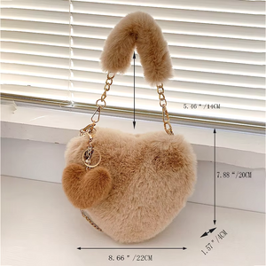 Faux Fur Heart-shaped Women Small Handbags Fluffy Plush Ladies Chain Shoulder Ba