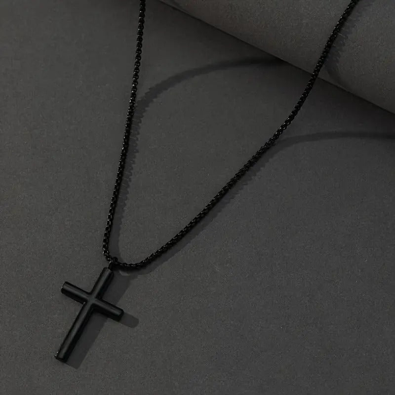 2pcs/set Fashion Stainless Steel Jewelry Set, Simple Men's Cross Pendant Necklace + Ring, Men's Hip Hop Style Jewelry Accessories