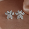 Cute Heart Cat Paw White Zircon Stud Earrings For Women Vintage Fashion Animal Footprint Crystal Stone Earrings Wedding Jewelry