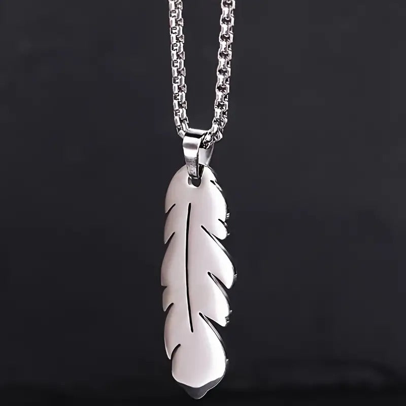 Fashion Simple Feather Titanium Steel Necklace Stainless Steel Feather Pendant