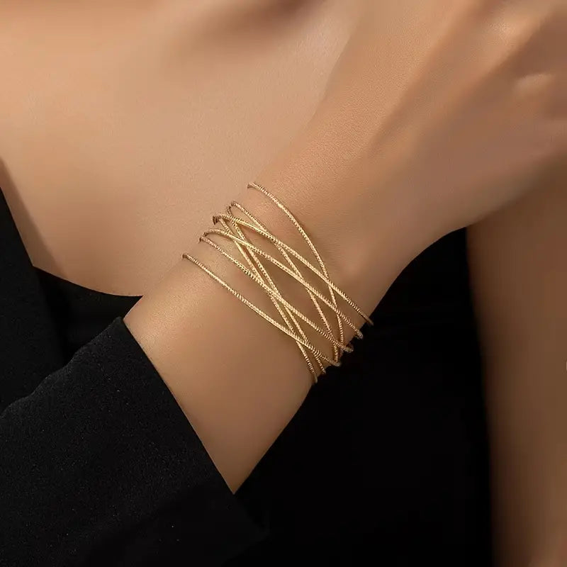 Unique Cross Line Design Cuff Bangle Cuff Bracelet Iron 18K Gold Plated Jewelry Vintage Elegant Style For Women Gift