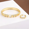 1 Bangle + 1 Ring Minimalist Style Jewelry Set Paved Shining Zirconia 