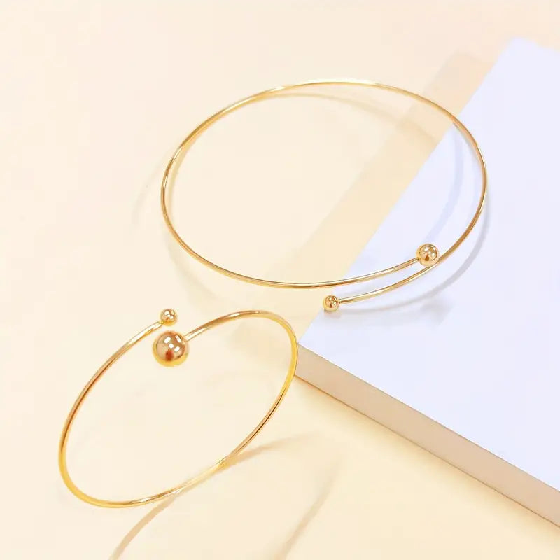 Necklace + Bangle Minimalist Style Jewelry Set Golden Or Silvery Make Your Call Match Daily Outfits Party Accessories Adjustable Jewelry