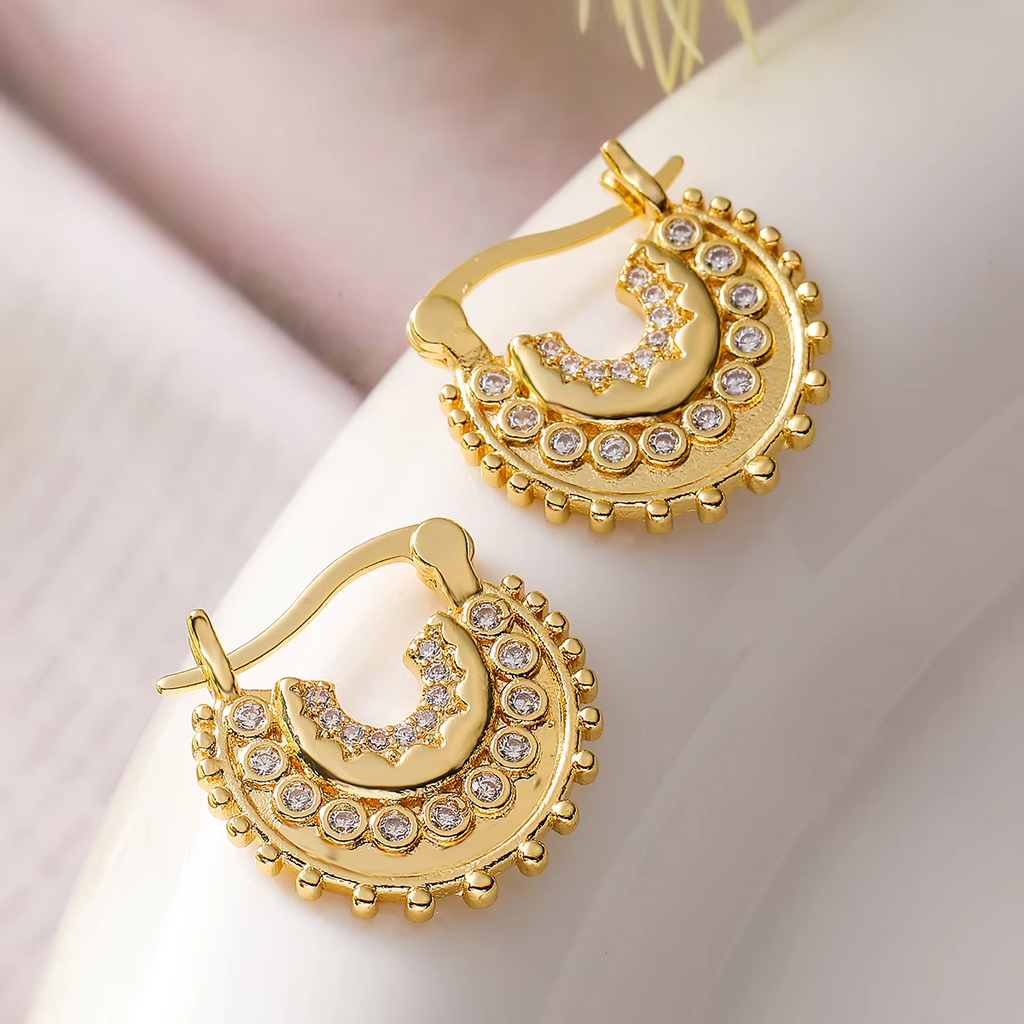 NEWBUY High Quality Gold Color Boho Style Geometric Drop Earrings For Women Shiny AAA CZ Jewelry