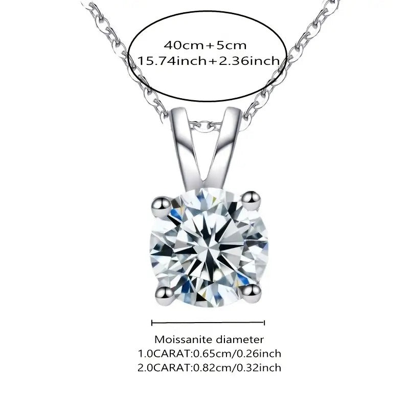 Moissanite 925 Sterling Silver 1-2CT Classic 4 Claw Pendant Necklace Luxury Wedding Engagement For Women Girls Gift
