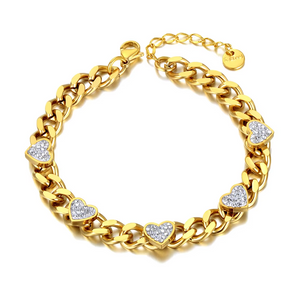 Lokaer Titanium Stainless Steel Chain Link Bracelets Trendy 18K Gold Plated Rhinestone Heart Charm Bracelet For Women B22004