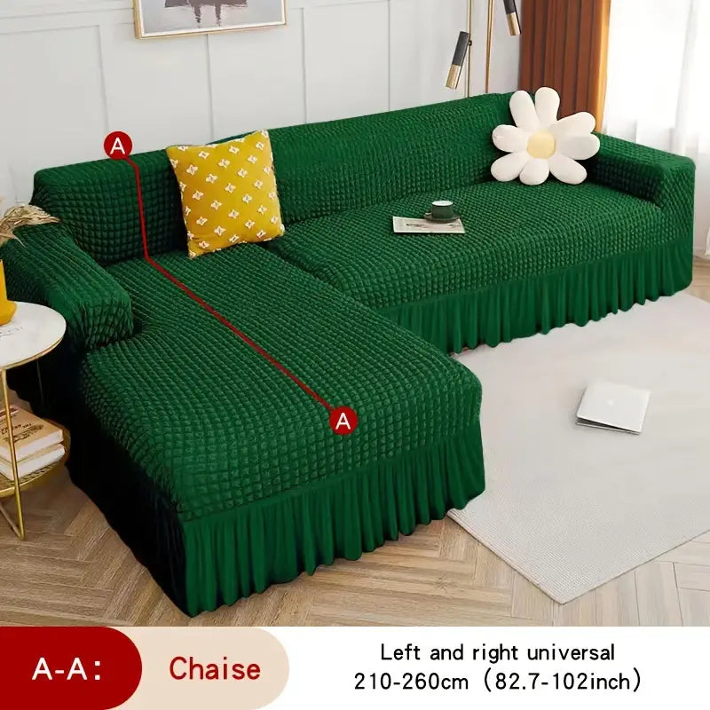 Stylish Boho 3D Seersucker Non-Slip Sofa Cover with Skirt – Elastic-band Closure, Machine Washable, Durable & Versatile Couch Protector for Home