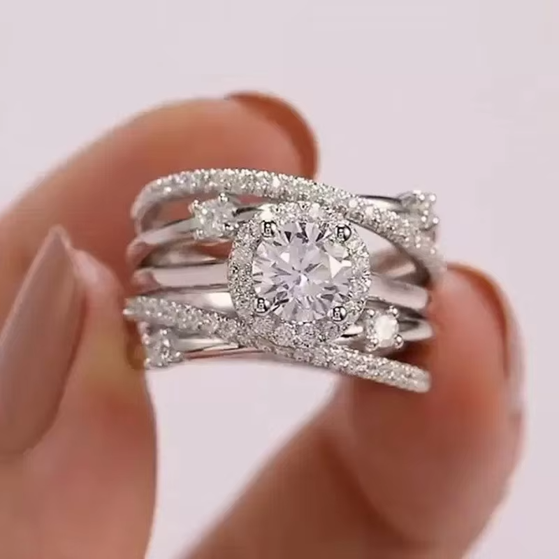Luxury 925 Sterling Silver Wedding Rings for Women Fancy Cross Design Inlaid Shiny CZ Stone Fashion Female Jewelry Gifts